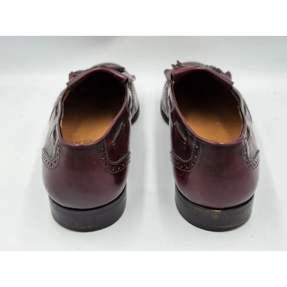 Salvatore Ferragamo Mens Burgundy Leather Tassel Brogue  Loafers Size 10 EE Wide